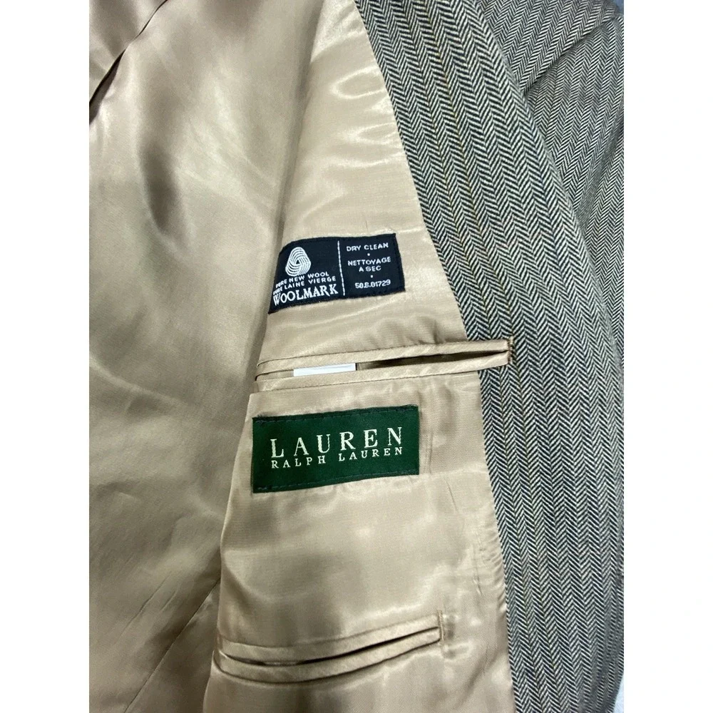 Polo Ralph Lauren Blazer Men‎ 42R Brown Herringbone Wool Jacket Sport Coat Suit